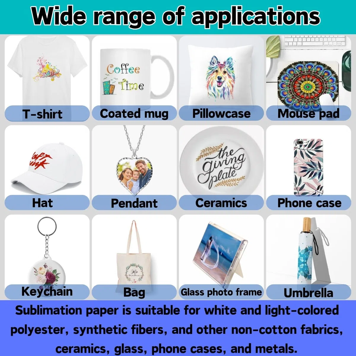 Papel de Sublimación A3, 297 x 420 mm 100 g/m² 50 Hojas de Papel de Transferencia para Camisetas Tazas Metal Cerámica Vidrio, Compatible con Epson, Roland, Mutoh, Mimaki Impresoras