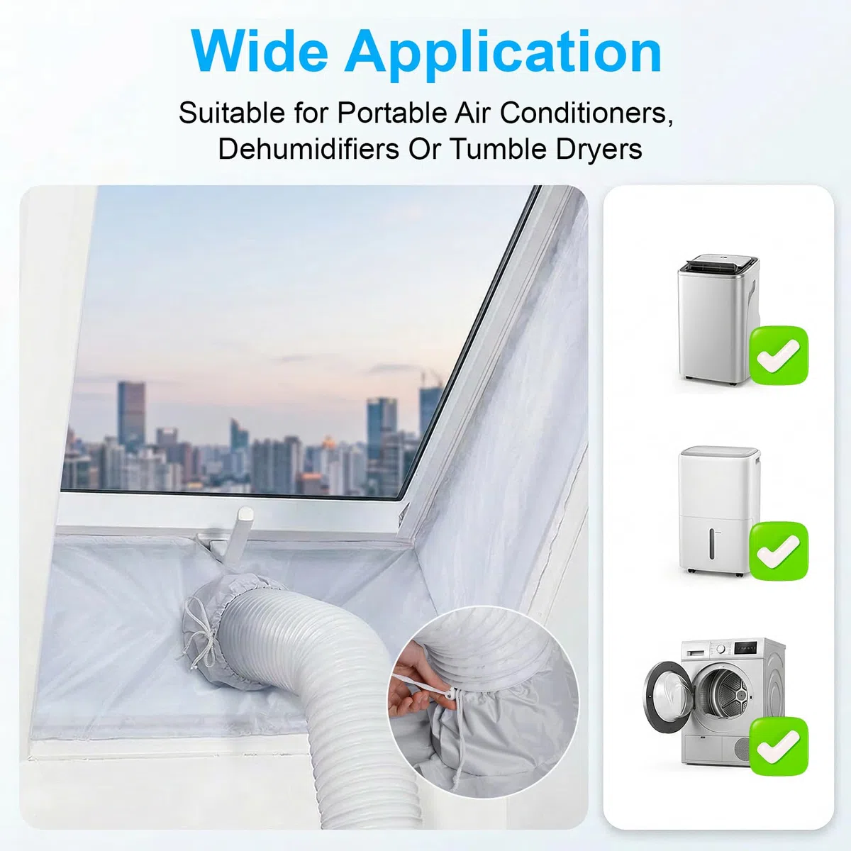 Qoosea Sello de Ventana para Aire Acondicionado, Portátil Universal Kit de Sellado de Ventanas Acondicionado Móvil y Secadoras, Impermeable y Resistente Kit Ventana Fácil Instalación (400CM)