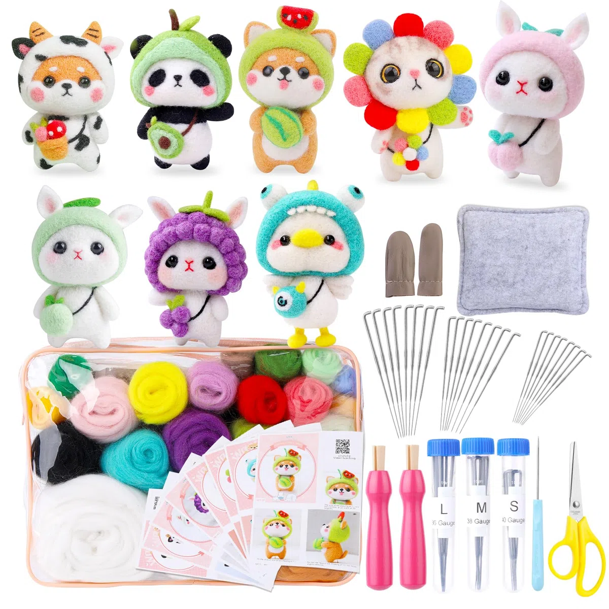 SUVSOON Kit de fieltro de aguja para principiantes, kit de fieltro de lana para amantes de las manualidades, incluye 8 instrucciones de animales, almohadilla de fieltro de aguja, herramientas básicas