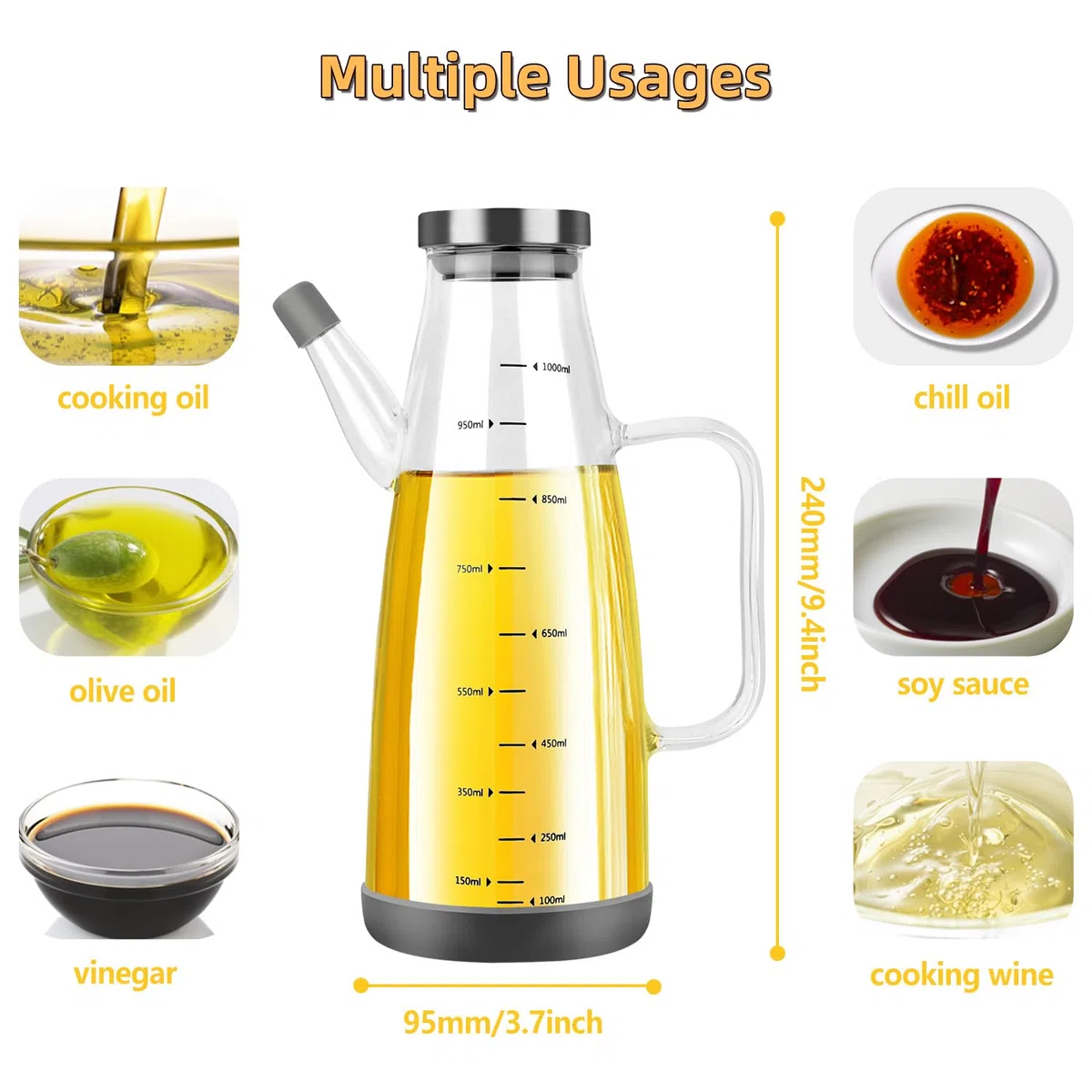 Botella Dispensador de Aceite,1L Antigoteo Cocina Aceitera Grande Vinagreras Botella Dispensadora Aceite,Rellenable Cristal Aceitera para Cocinar Oliva Aromatizadora Vinagre