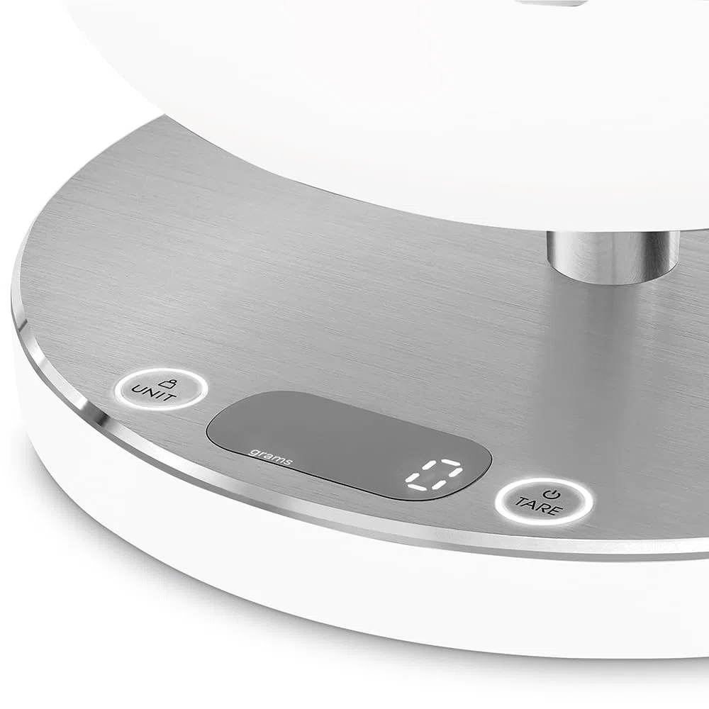 Smeg. Báscula de cocina digital blanca mate, medición precisa, acero inoxidable, uso doméstico. Capacidad de hasta 5 kilogramos