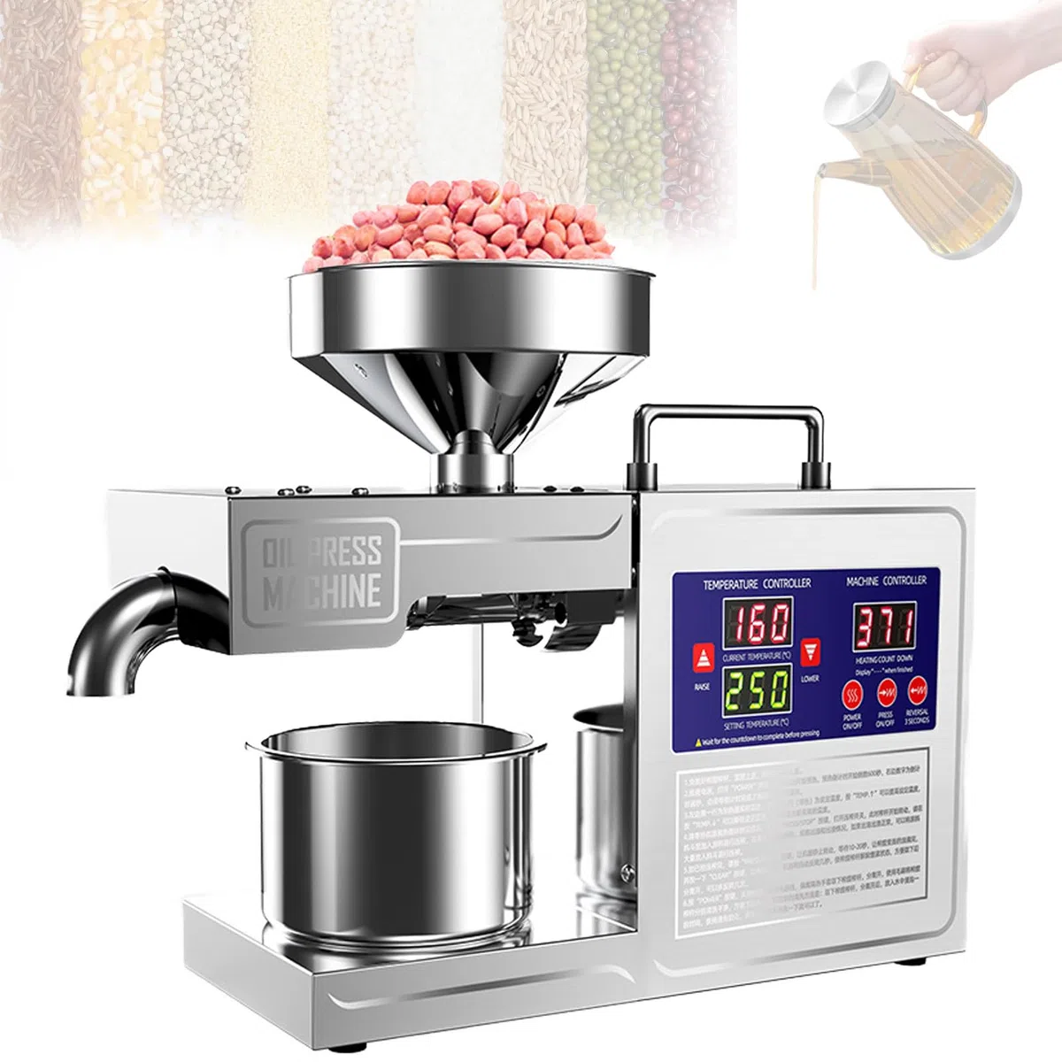 Máquina hidráulica de prensado de aceite, extractor de aceite de acero inoxidable para el hogar, exprimir aceite de maní, semillas de lino, perilla, oliva, semillas de girasol