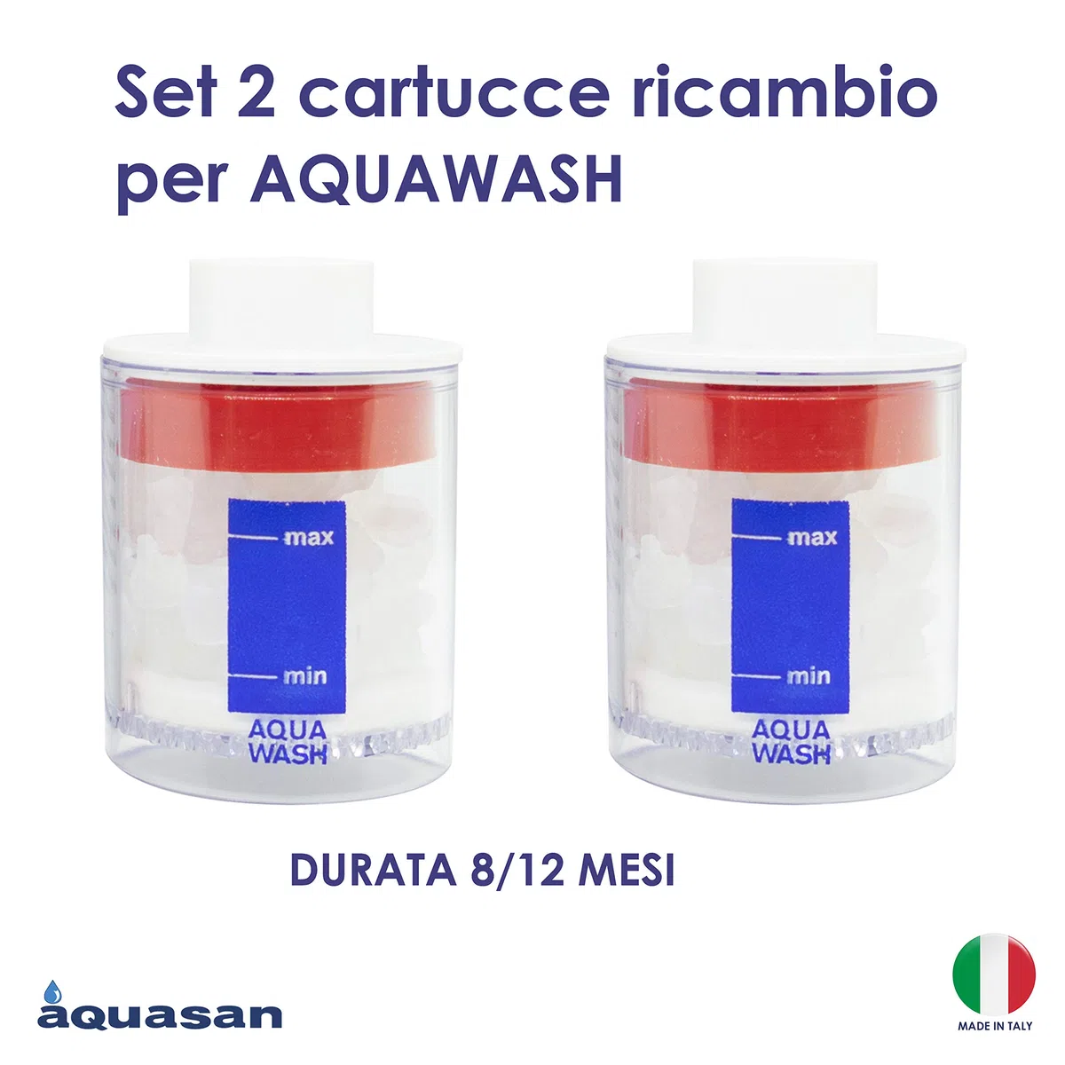 AQUASAN Cartucho de repuesto de 2 piezas para Aquawash – Filtro antical para lavadora y lavavajillas de polifosfato protege tus electrodomésticos filtrando arena y tierra para evitar formación de cal