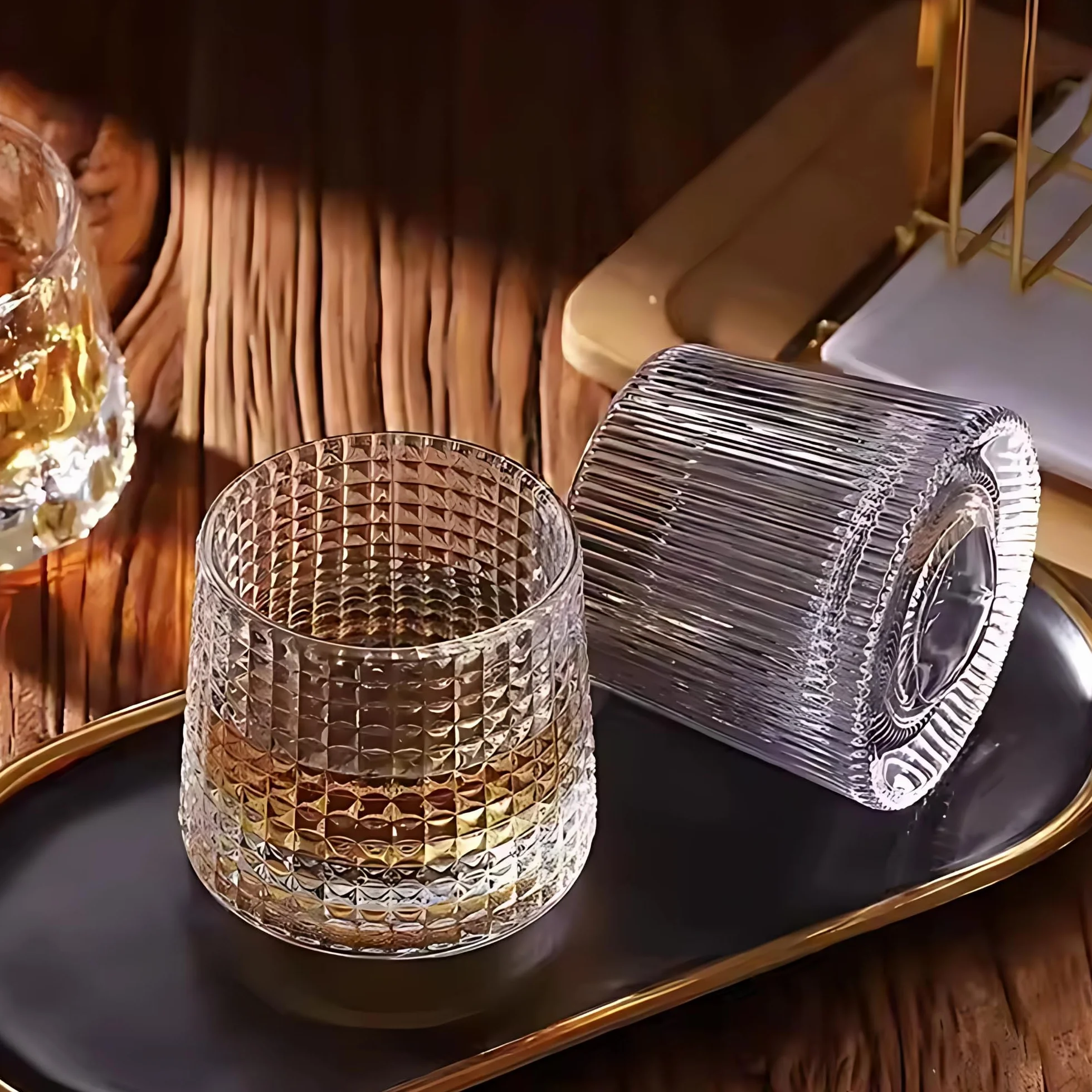 Juego de vasos de whisky de cristal giratorio, vasos de whisky con fondo esférico para degustación, vaso sin tallo de alta calidad, 4 piezas vasos de cristal especiales para ron, ginebra, amaro y