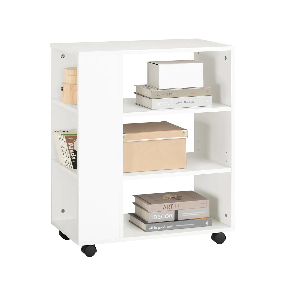 SoBuy Mueble Impresora Mesa para Impresora con Ruedas Cajonera Oficina con 6 Compartimentos Abiertos Mueble Archivador Armario Oficina Blanco 60x35x75cm FBT68-W