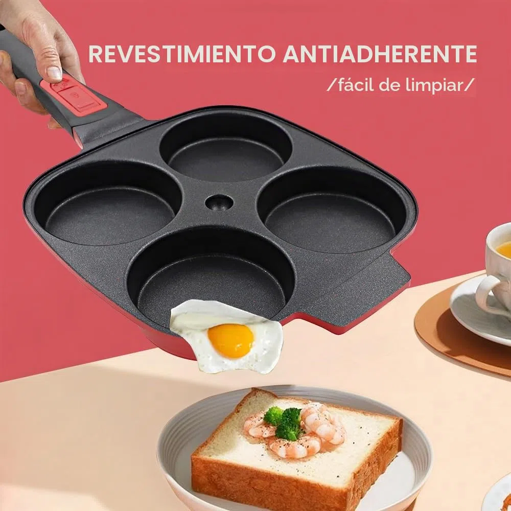 RANX INGST Sartén Tortitas con Mango Extraíble, Sarten Tortilla Inducción 4 Agujeros, Sartén Huevos Poche Antiadherente