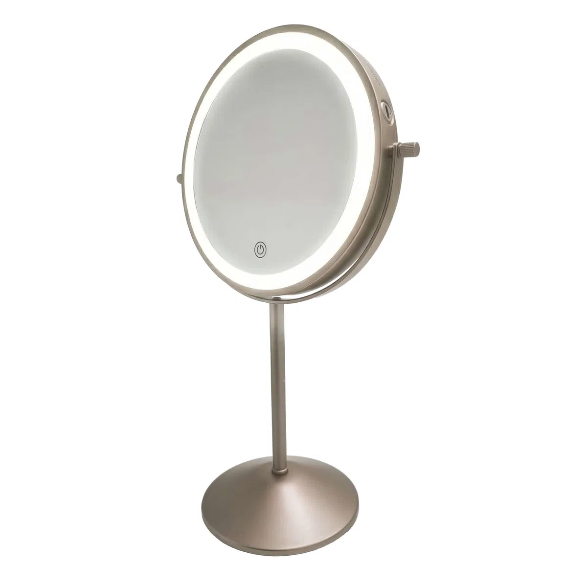 Cecotec Espejo de Maquillaje Redondo con Doble Cara Normal y Aumento 10x FaceCare Mirror Dual. Recargable, 3 Intensidades de Luz, Cuerpo Acero INOX, Posición Ajustable, Botón Táctil, Carga Tipo C