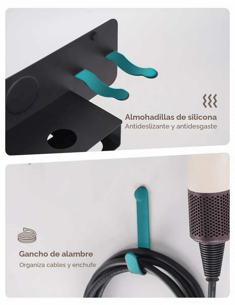 Soporte para Secador Sin Perforación, Soporte Secador de Pelo Compatible con Dyson Supersonic Nural, Soporte Secador de Metal, Acomodar 5 Boquillas