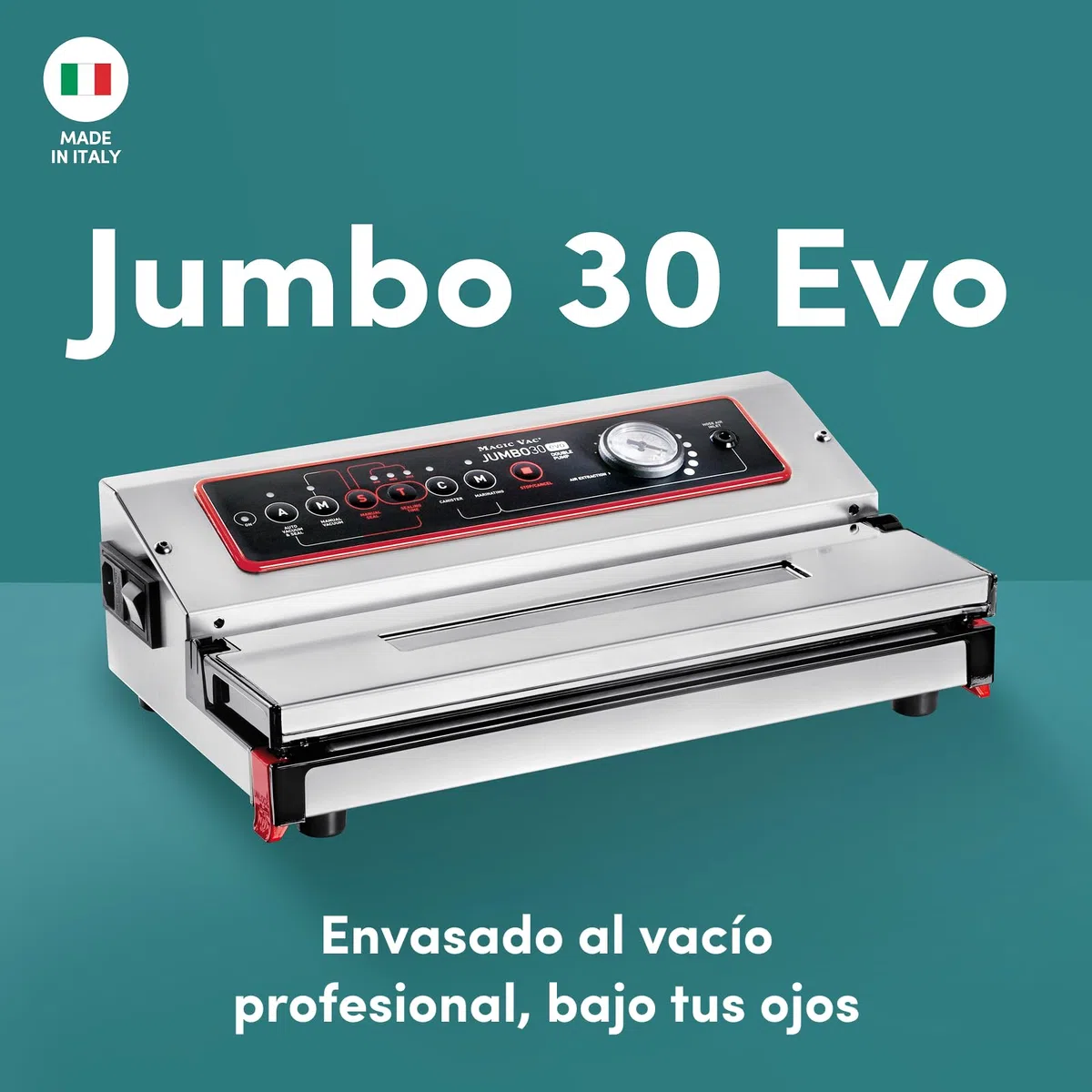 Magic Vac Jumbo 30 Evo, Máquina Envasadora al Vacío Profesional de Alimentos en Acero Inoxidable para Bolsas de Vacío y Contenedores