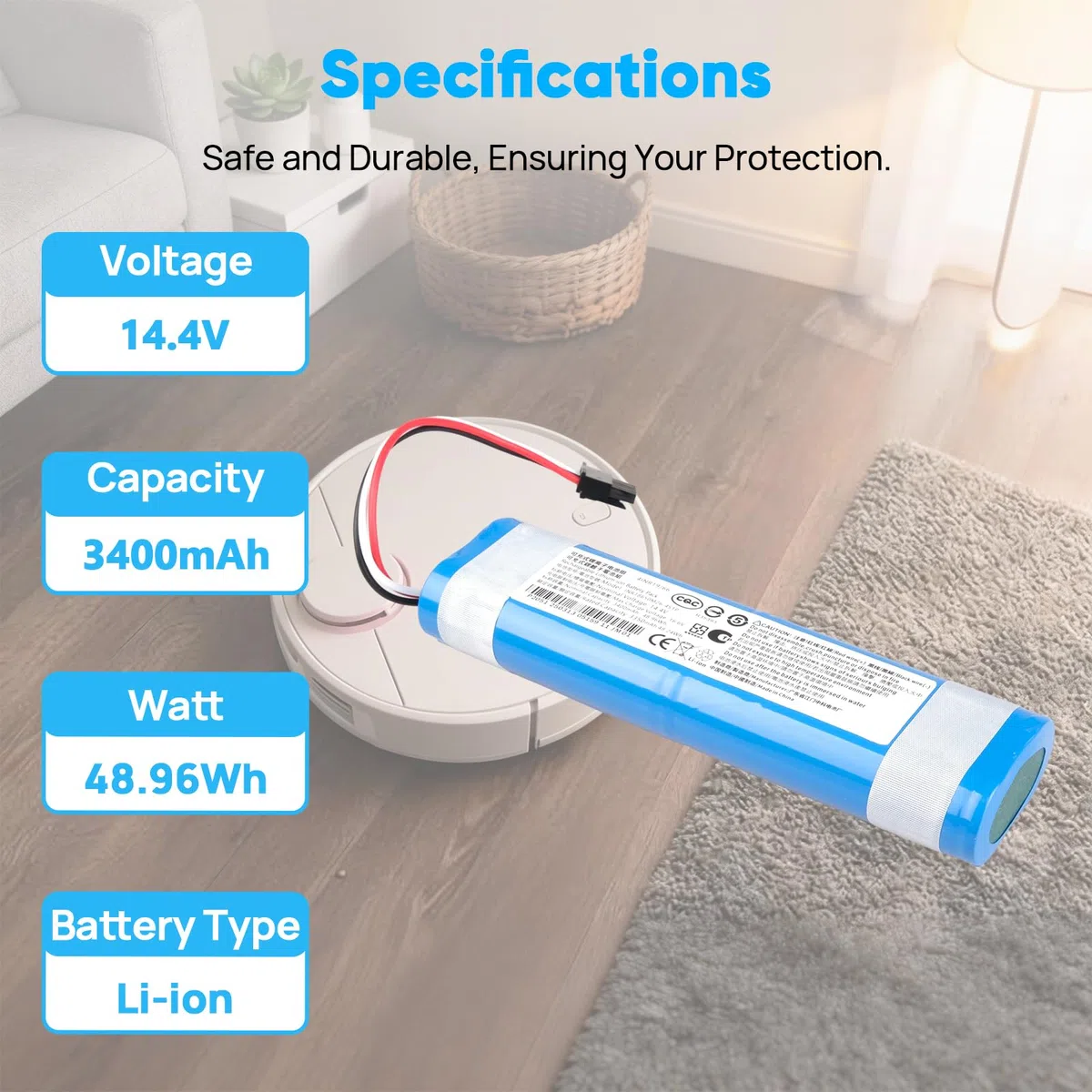 3400mAh 14,4 V Batería Compatible con Xiaomi Mop, Mop 2S, Mop Pro, Mop P Aspiradoras Robot, Conga 3290, 3390, 3490, 3590, 3690, 3790, 3890 Aspiradoras Robot STYTJ02YM XMSTJQR2S