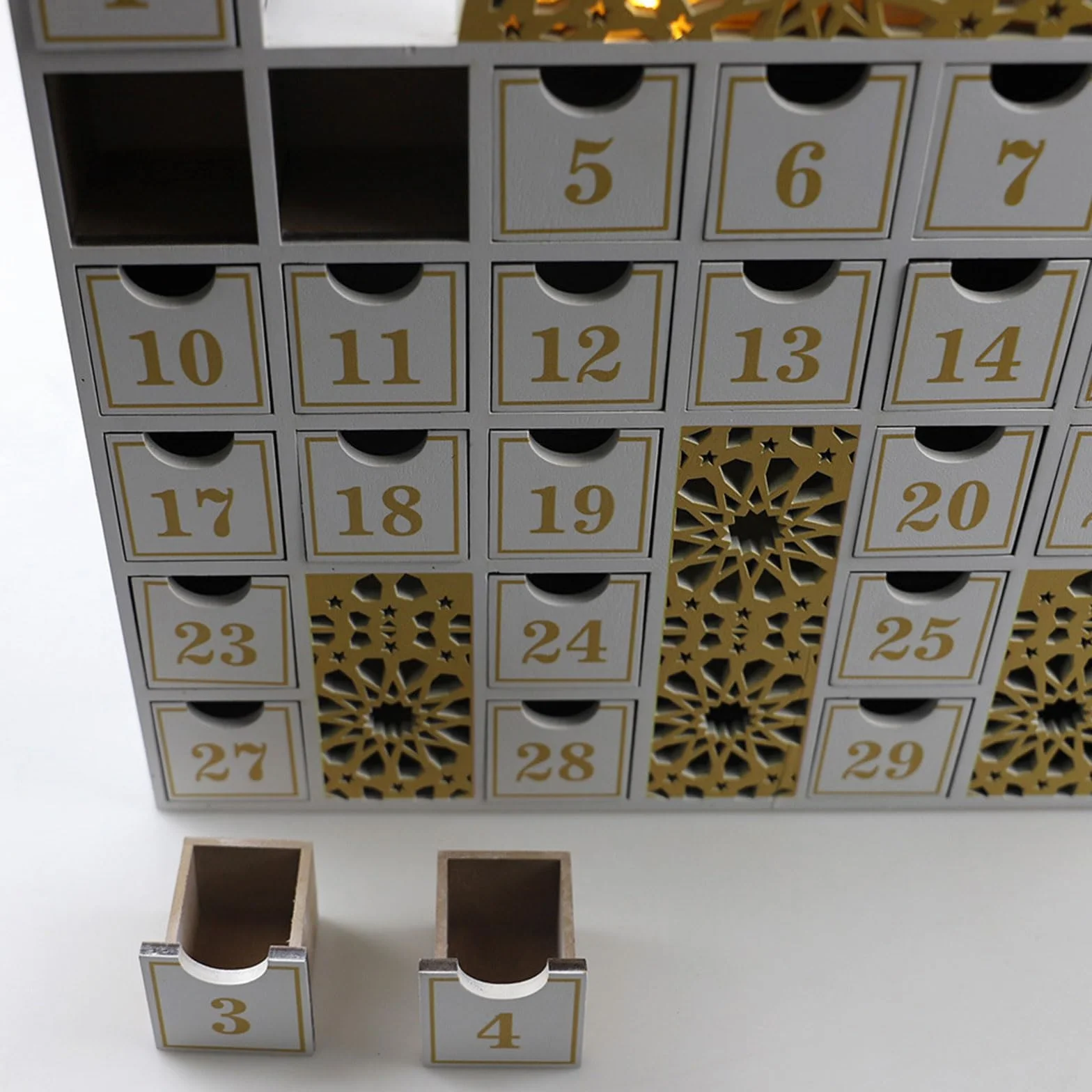 Eid - Calendario de cuenta regresiva de madera con luz LED, calendario de Adviento para niños y adultos, decoración del hogar, fiesta, regalo, calendario de Adviento