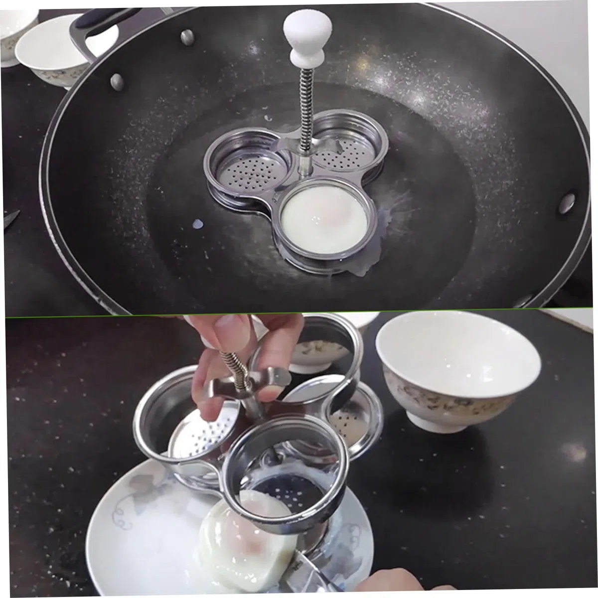 Poacher de huevo de acero inoxidable cocina de huevo escalfado con 3 tazas para herramienta de cocción para el desayuno, cazador furtivo de acero inoxidable