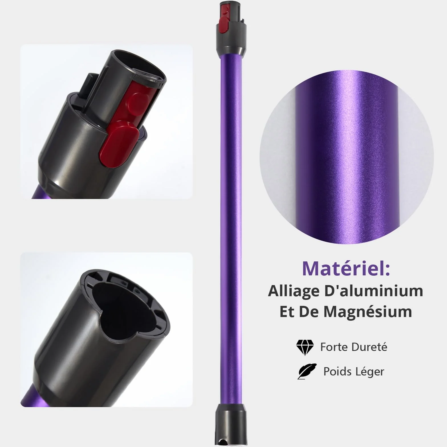 Cheerhom Tubo Telescópico Rígido Compatible para Dyson V7 V8 V10 V11 V15, Aluminio, 73 CM, Morado, 1 Unidad