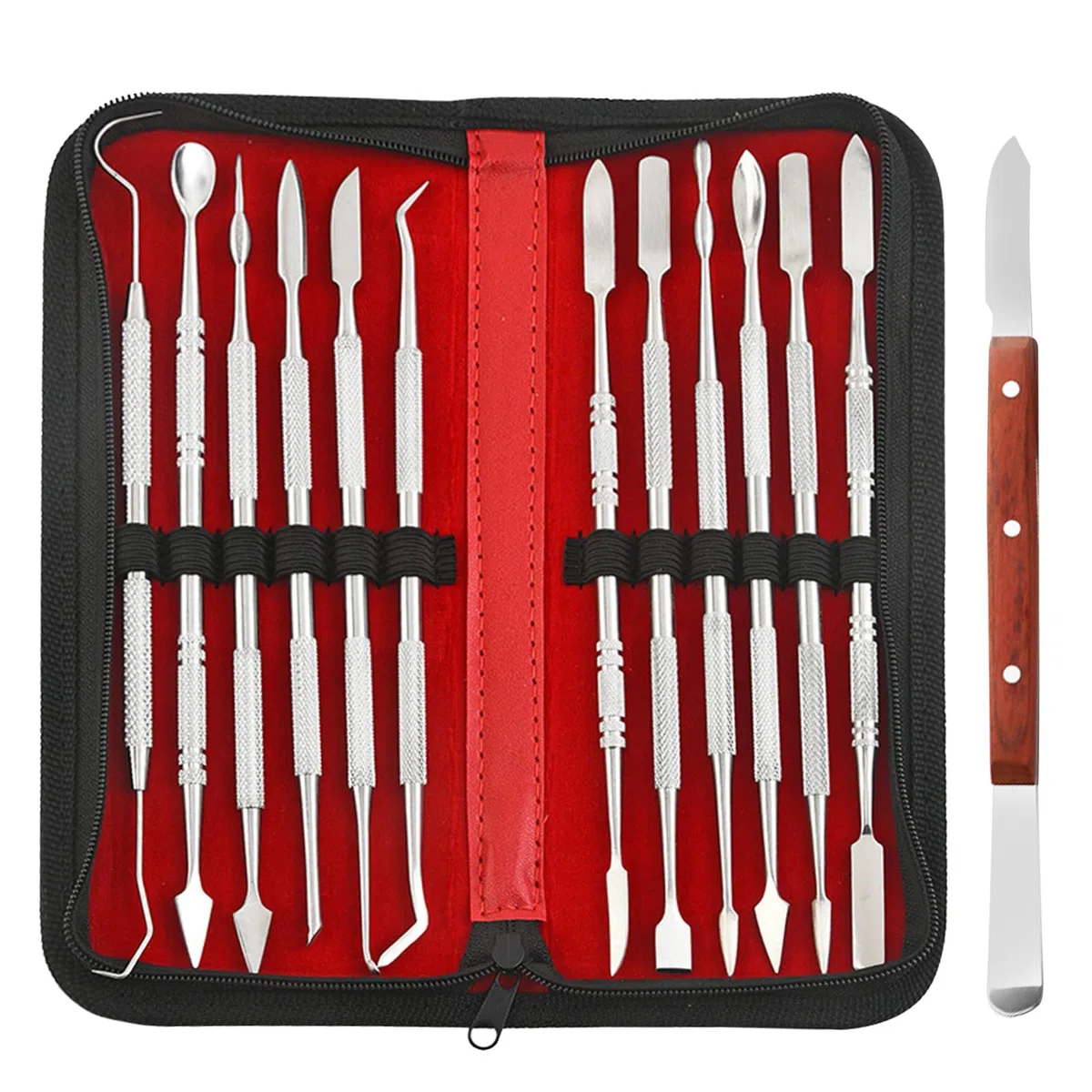 BORDEAG Herramientas para Tallar Cera,13 Piezas Tallado De Cera De Acero Inoxidable,Acero Inoxidable para Esculpir Arcilla Tallar,Herramientas De Modelado para Cera,Esculturas,Mdelado Y Detalles