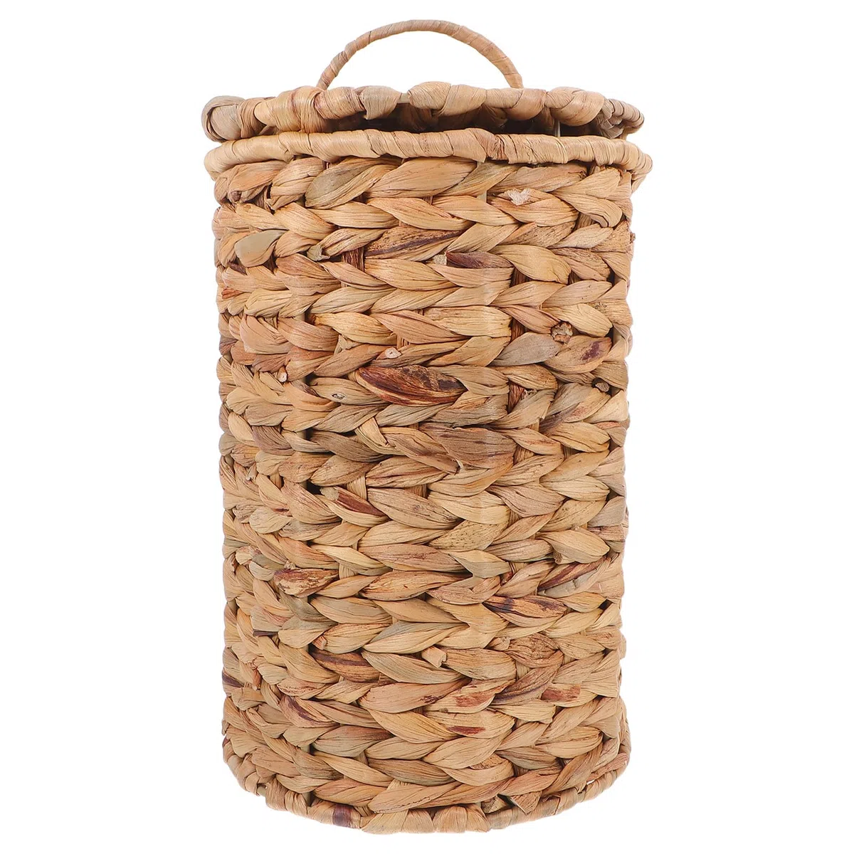 Cesto de Basura Tejido de Hierba de Calabaza Tapa, Papelera Decorativa para Mesita de Noche y Escritorio, Contenedor Portátil de Mimbre Rústico para Hogar