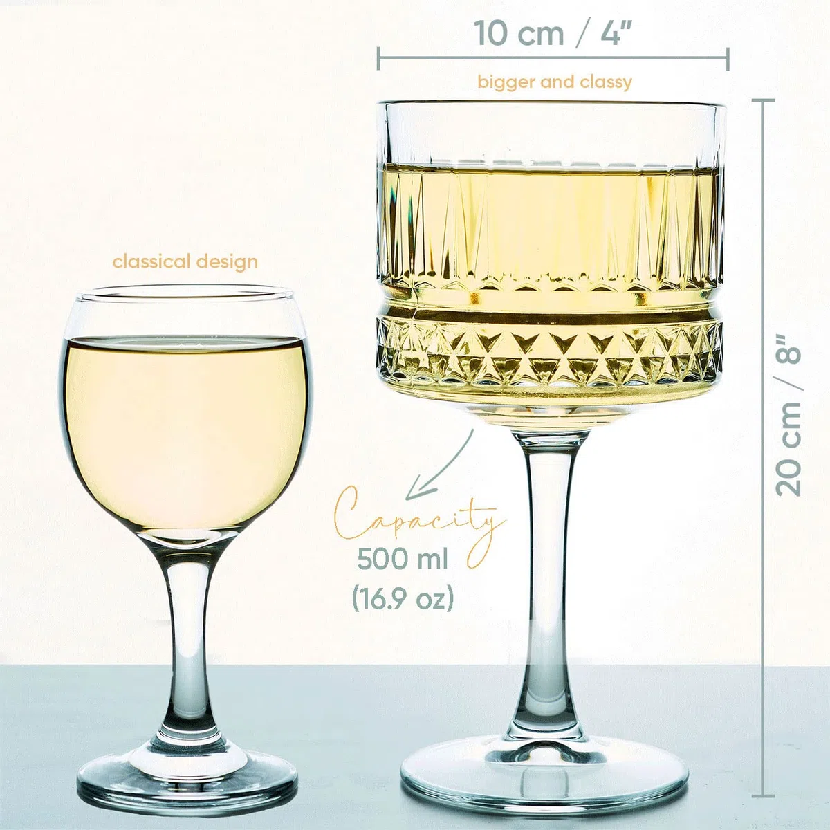Copas vintage Coupe (500 ml), champán, cóctel, martini, Aperol Spritz, copas de vino, cristalería de tallo largo (2 unidades)