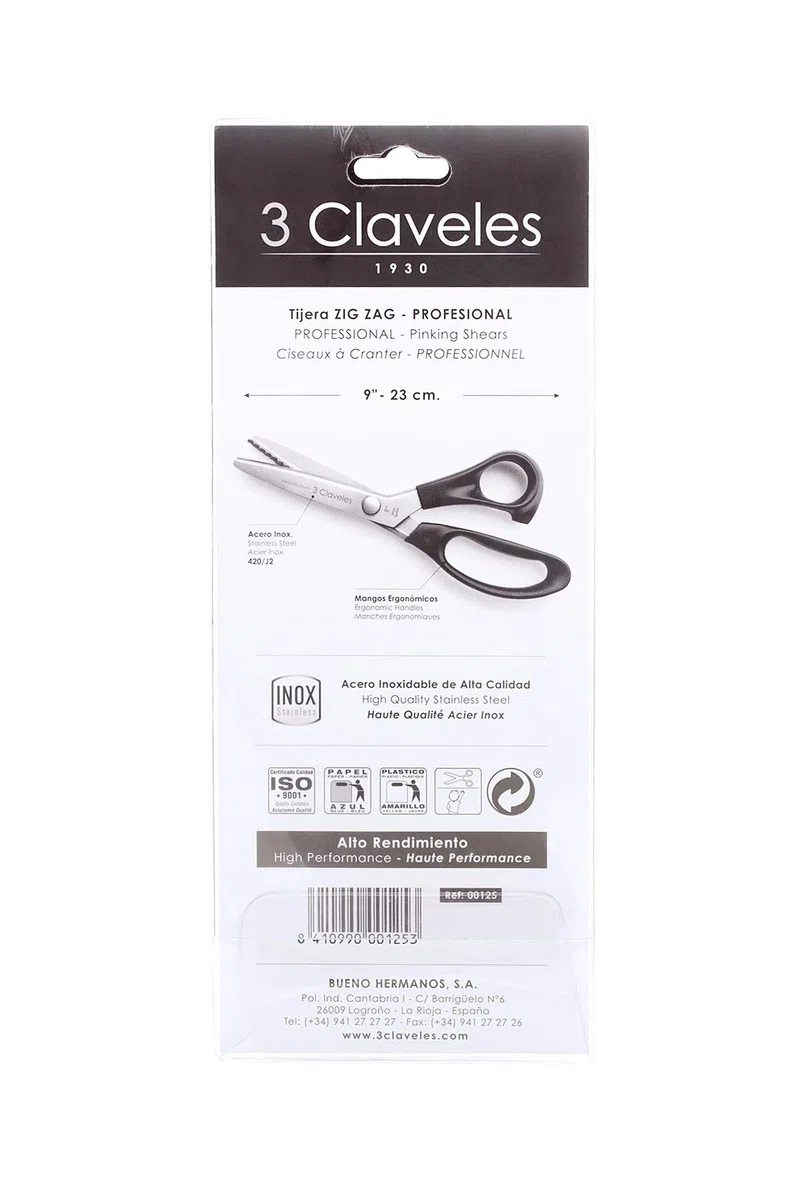 3 Claveles 125 - Tijera en zig zag de 23 cm(9"), inox, mango nylon