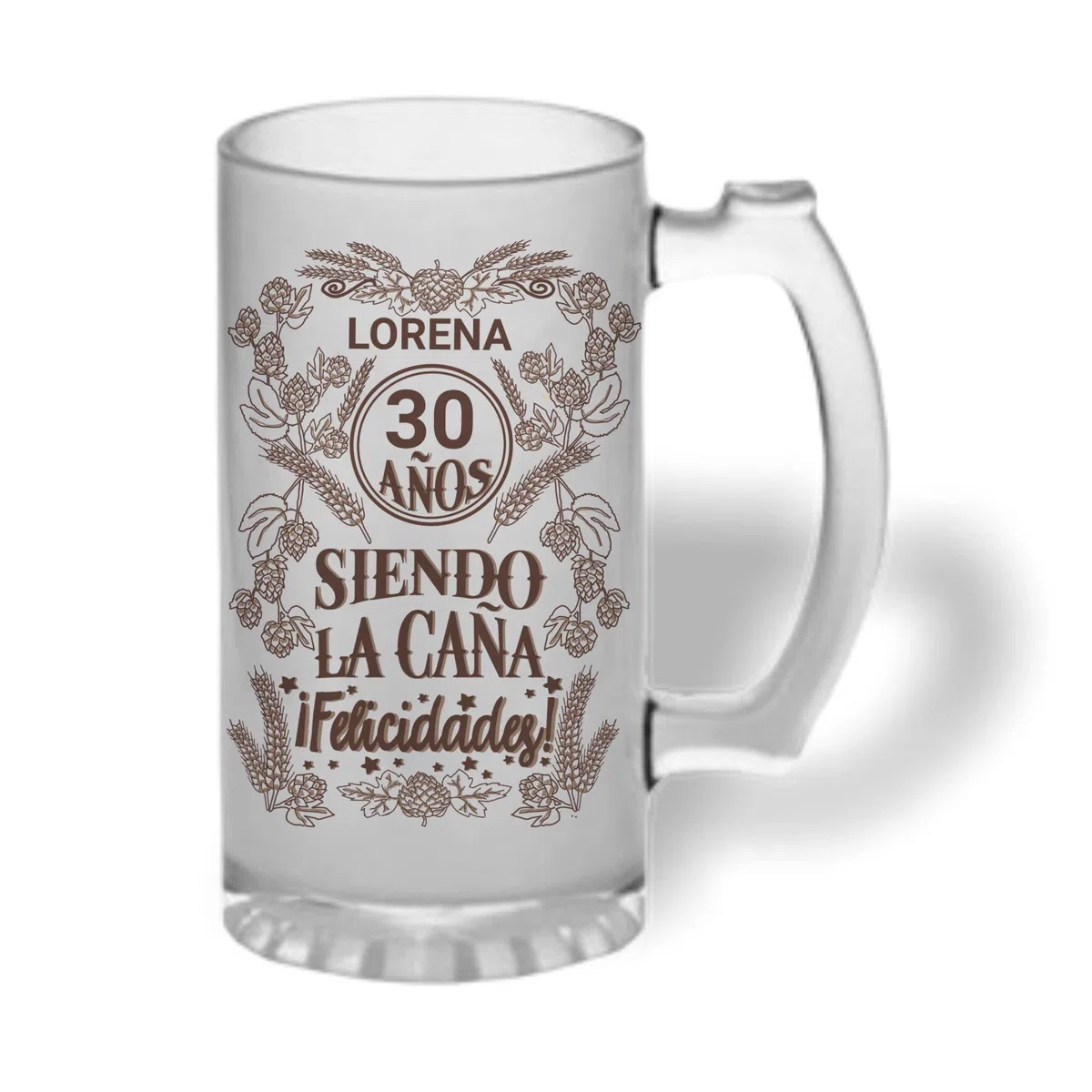 Jarra cerveza personalizada de cristal esmerilado. Regalo original: 40 años siendo la caña ¡Felicidades!...con nombre y año personalizados - cumpleaños