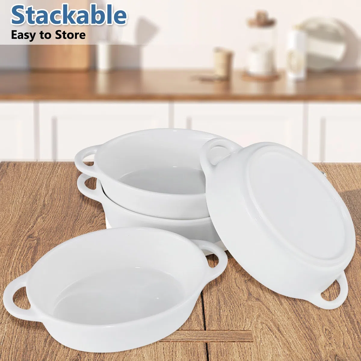 Juego de 4 platos de cerámica para hornear, 300 ml, pequeños con asas para horno, plato de lasaña de cerámica para pasta, tartas, quiche, pasteles, crema brulee, soufflé (18,5 x 11 x 4 cm)
