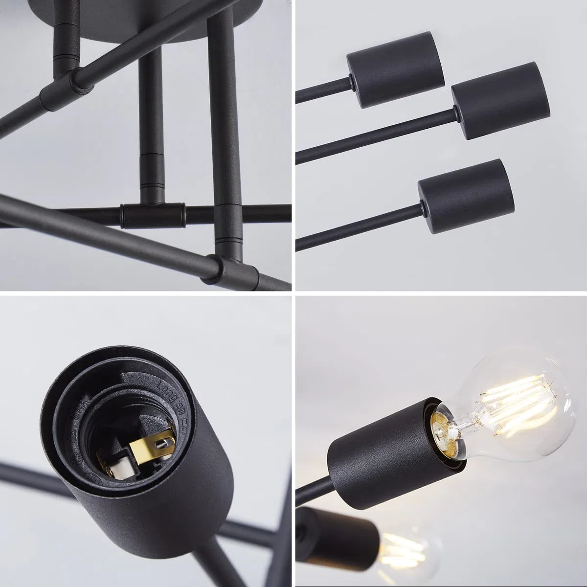 ANWIO Lámpara de Araña Negra, Lámpara Colgante de 6 Brazos con Casquillo E27 para Cocina, Sala de Estar, Dormitorio, Comedor, Pasillo, Almacén (Sin Bombillas)