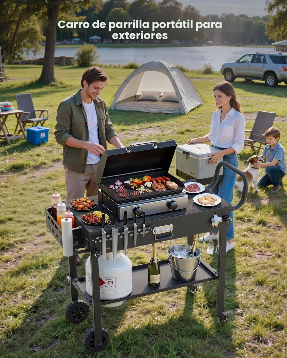 VEVOR Carro de Barbacoa Plegable 787 x 432 mm, Mesa de Barbacoa para Exteriores con Ruedas y Portapañuelos, Carrito con Soporte Magnético para Herramientas, Mesa Auxiliar para Jardín, Picnic, Cocina