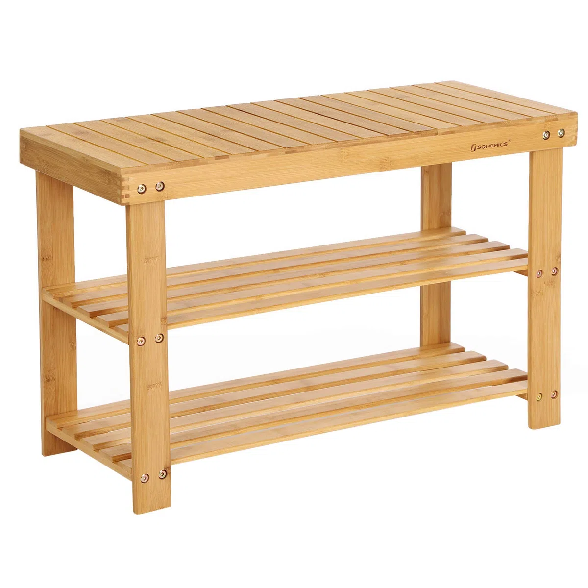 SONGMICS Banco Zapatero, Organizador de Zapatos de Bambú de 3 Niveles, Banco de Pasillo, Soporta hasta 130 kg, 28,7 x 70,1 x 45,3 cm, para Entrada, Baño, Dormitorio, Natural LBS04N