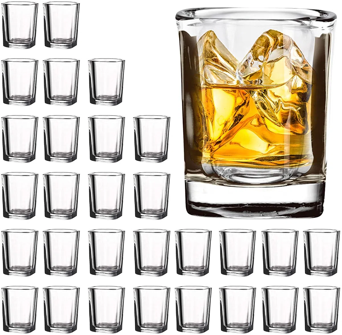 Paquete de 30 vasos de chupito de base pesada a granel, juego de vasos de chupito cuadrados de 2.2 onzas, vasos de chupito transparentes para espresso, vasos de chupito pequeños para vodka