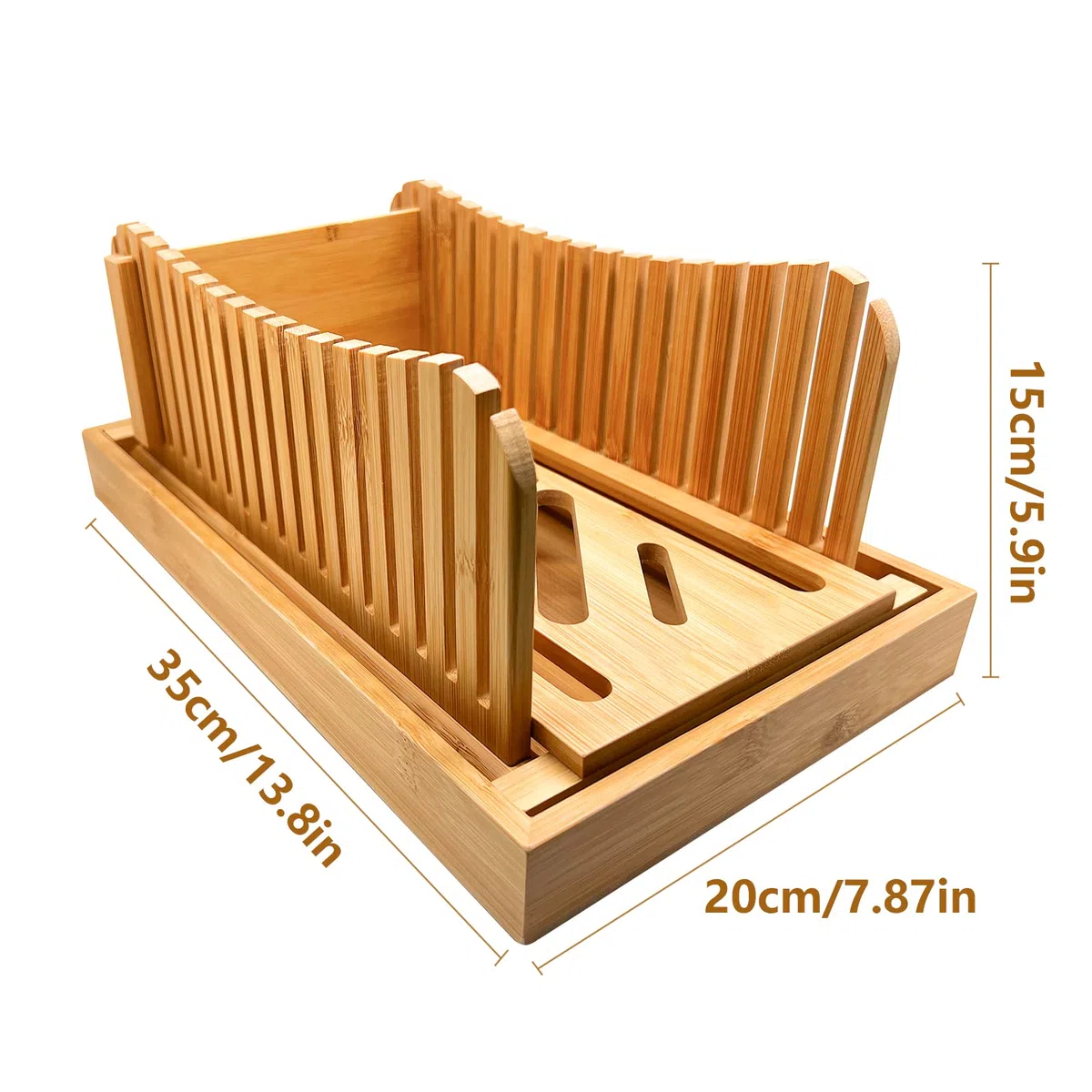 Cortadora de pan plegable de madera de bambú de 35 × 20 cm, grosor compacto y ajustable, con bandeja para migas - Grosor de 3 rebanadas para pan