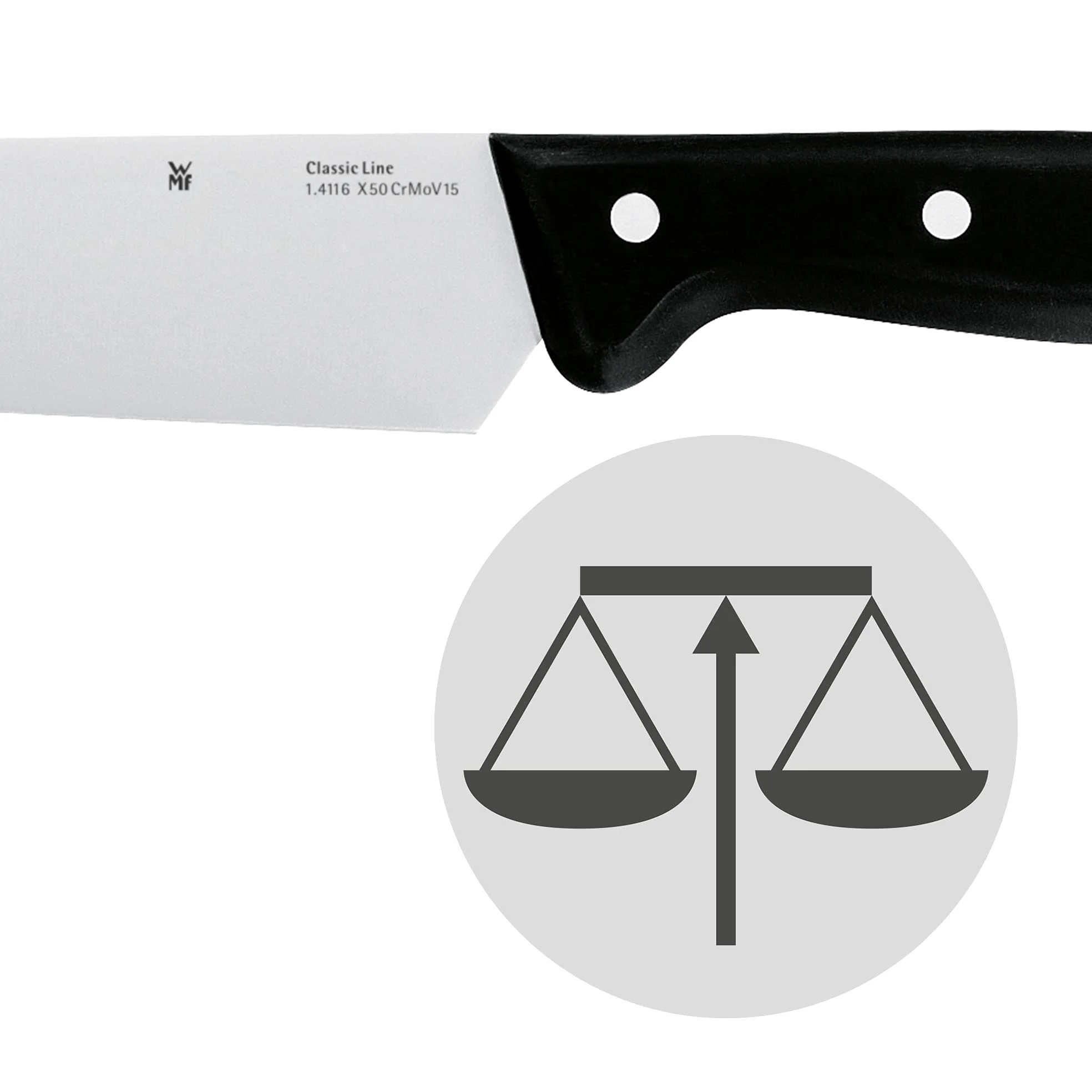 WMF Classic Line - Cuchillo de preparación de 27 cm, Hoja de Acero Especial, Mango de Plástico Negro, Hoja de 14 cm