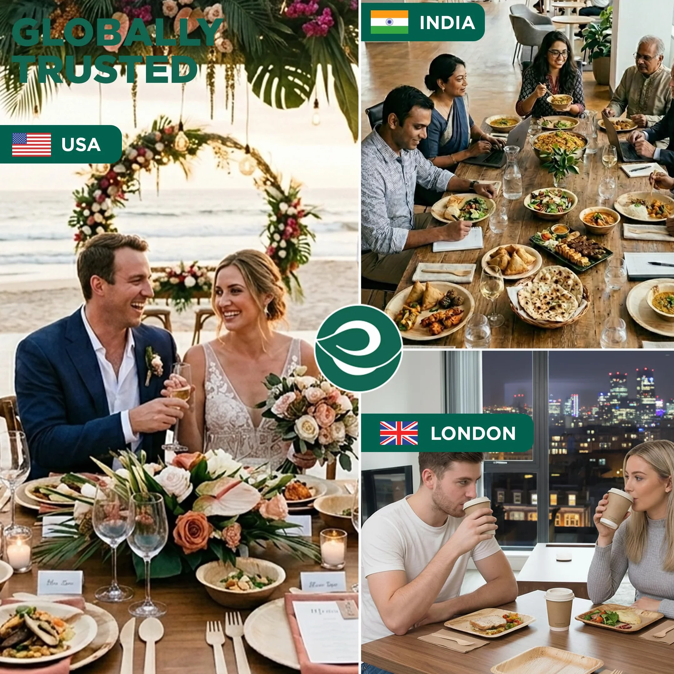 ECO SOUL Disposable Plates | Premium, natural, apto para alimentos, resistente, compostable, ecológico, biodegradable, fiestas, bodas, barbacoas