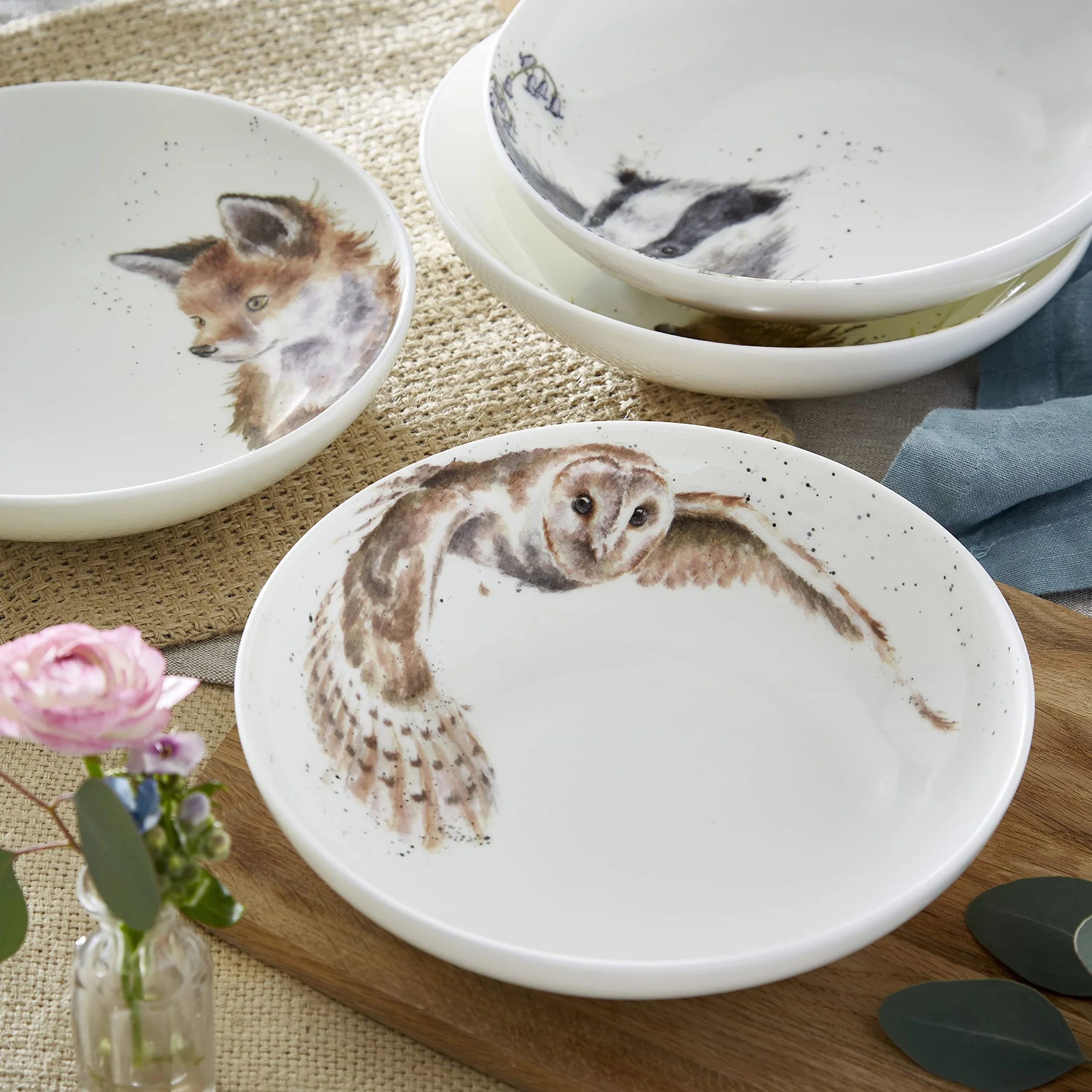 Wrendale Designs Royal Worcester - Juego de 4 cuencos de cerámica para pasta (22 cm)