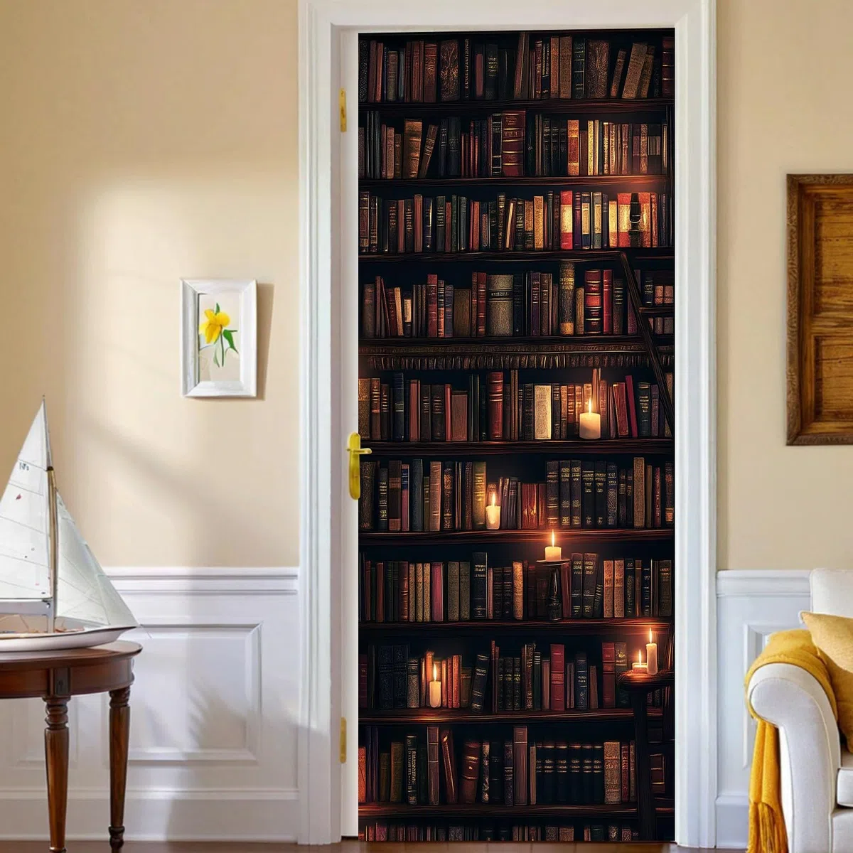 Pegatina Puerta 3D para Puertas Interiores 80x200 cm Libros de estantería Vinilo PVC Impermeable Retro Mural Decorativo para Puerta