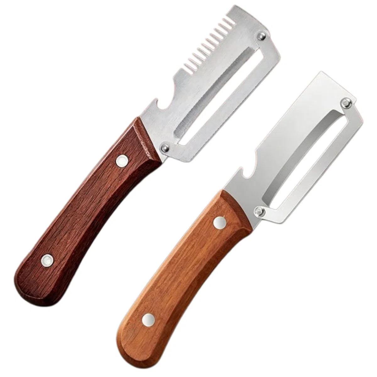 Pelador de verduras multifuncional 3 en 1 para cocina - Acero inoxidable, con mango de madera, apto para frutas, verduras y rebanar (Pelador x1&Cuchillo para cebolla x1)
