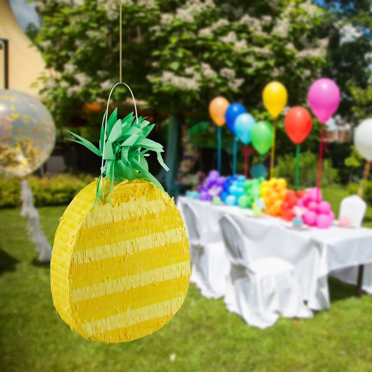 Relaxdays Piñata Piña, Golpear y Rellenar, Colgante, Fiesta Playa, Despedidas Soltero, Verano, Piñata Fruta, Amarillo