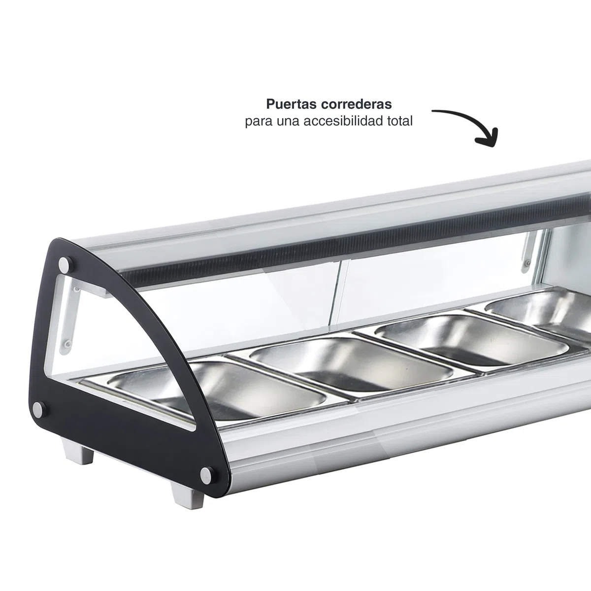 Lacor - 69606 - Vitrina Refrigerada, Expositor de Alimentos, Cristal y Acero Inoxidable, Capacidad: 6xGN 1/3, 160 W, Termostato Regulable: 0ºC - 12ºC
