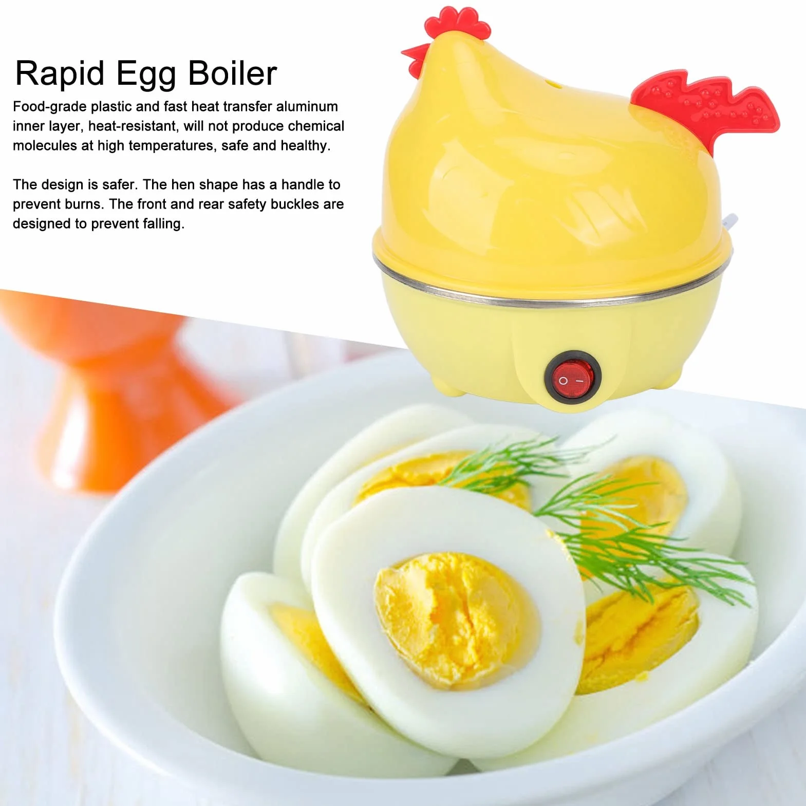 Hervidor de Huevos Eléctrico, Hervidor de Huevos Rápido con Apagado Automático para Huevos Duros, Huevos Escalfados, Huevos Revueltos, Tortillas(Amarillo)