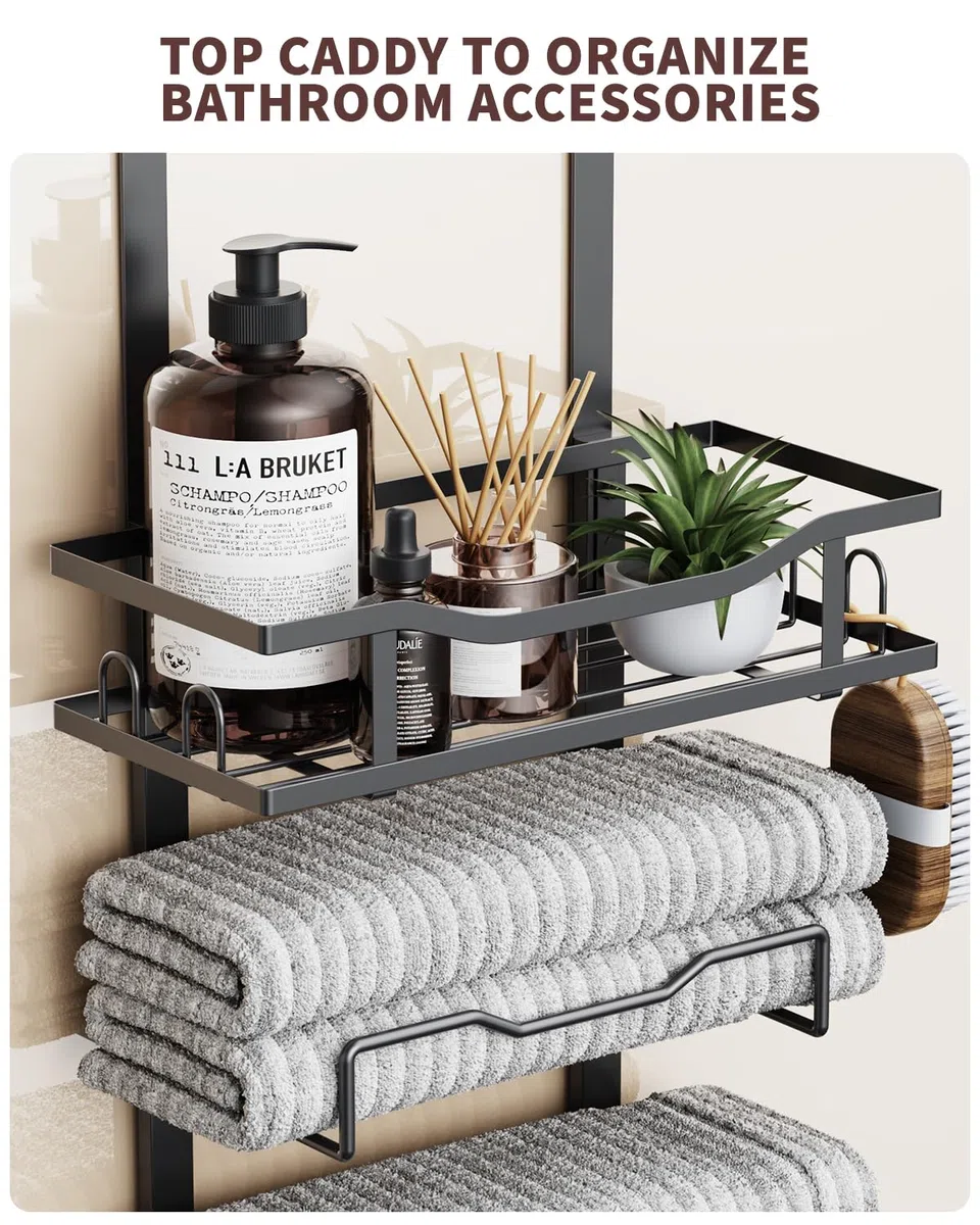 Toalleros Colgantes para baño, sin Taladro, Organizador de Almacenamiento de Toallas de baño sobre la Puerta, Soporte Vertical para Toallas enrolladas, Caravana, Ideas de baño pequeñas, Color Negro