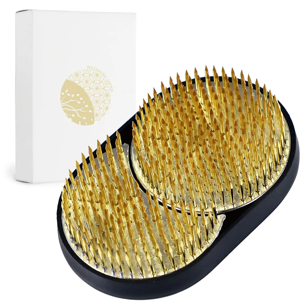 Wazakura Kenzan de Latón Sol y Luna Entrelazado para Ikebana (93x59mm) para Arreglos Florales, Hecho en Japón, Herramienta Japonesa para Ikebana Soporte de Alfileres para Flores - Kenzan Sol y Luna