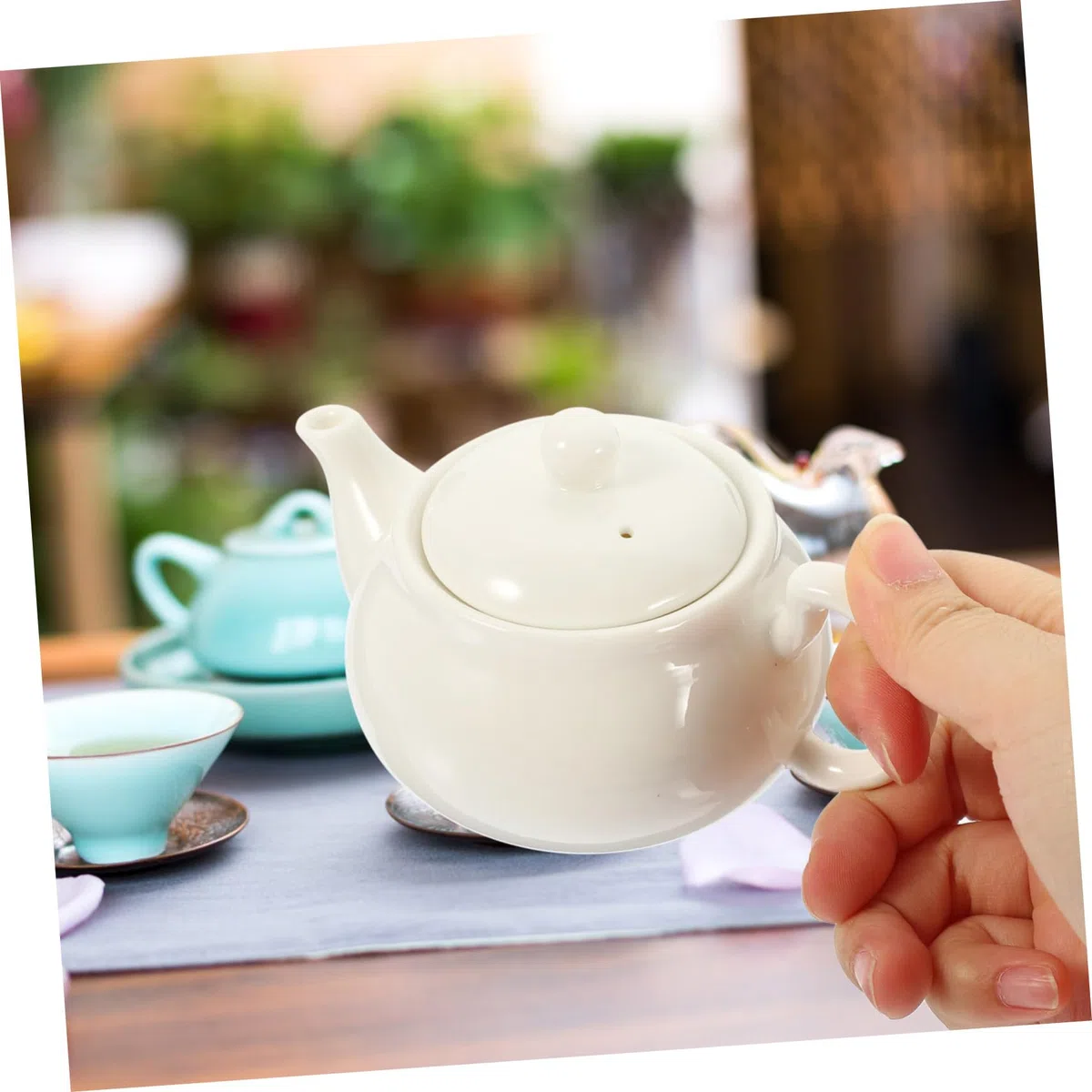 PartyKindom Tetera de Cerámica Color Blanco para Té Kung Fu y Jazmín, Portátil y Fácil de Agarrar, Diseño Simple y Elegante para Camping y Hotel