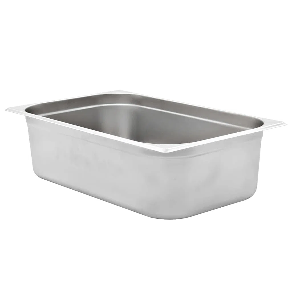 vidaXL 2 recipientes Gastronorm GN 1/1 de 150 mm, acero inoxidable, sin óxido, fácil de limpiar, aptos para lavavajillas, utensilios de cocina, bandeja para servir alimentos, soporte para aperitivos