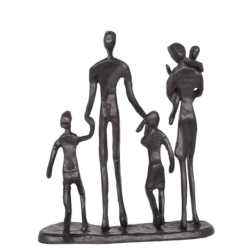 Aoneky Estatua Familiar de Metal - Figura Decorativa de Madre Padre Hijo Hija, Escultura Moderna Abstracta, Decoración del Hogar Casa Oficina, Figura Decorativa de Familia de 5, Negro