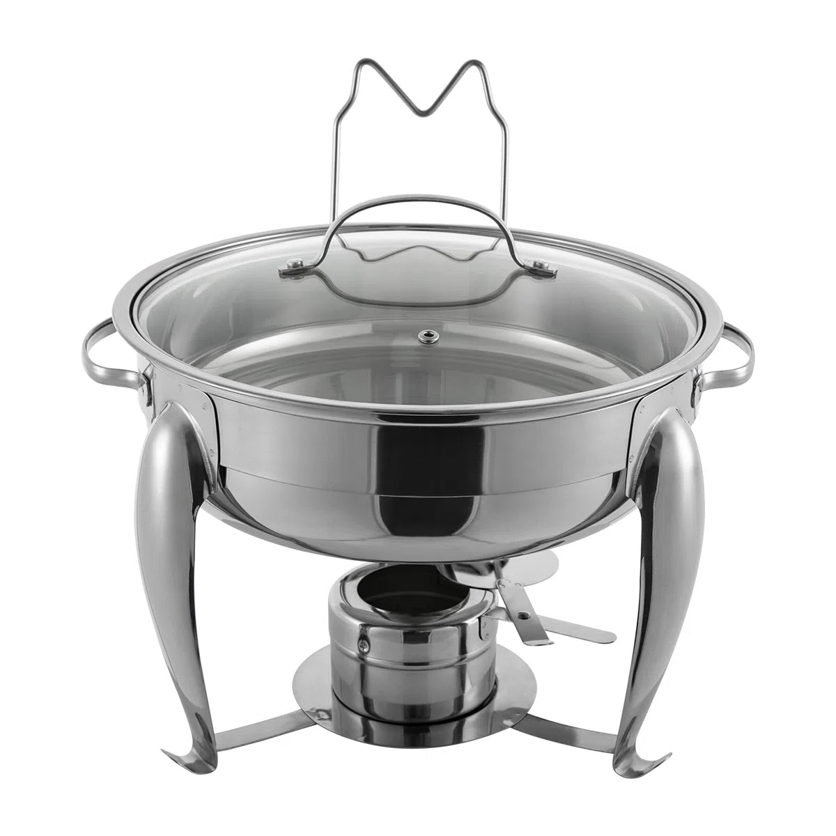 Chafing Dish - Set de buffet redondo de 4 litros, calentador de alimentos de acero inoxidable, estructura de acero inoxidable y tapa de cristal, calentador de sopa para catering, buffet y
