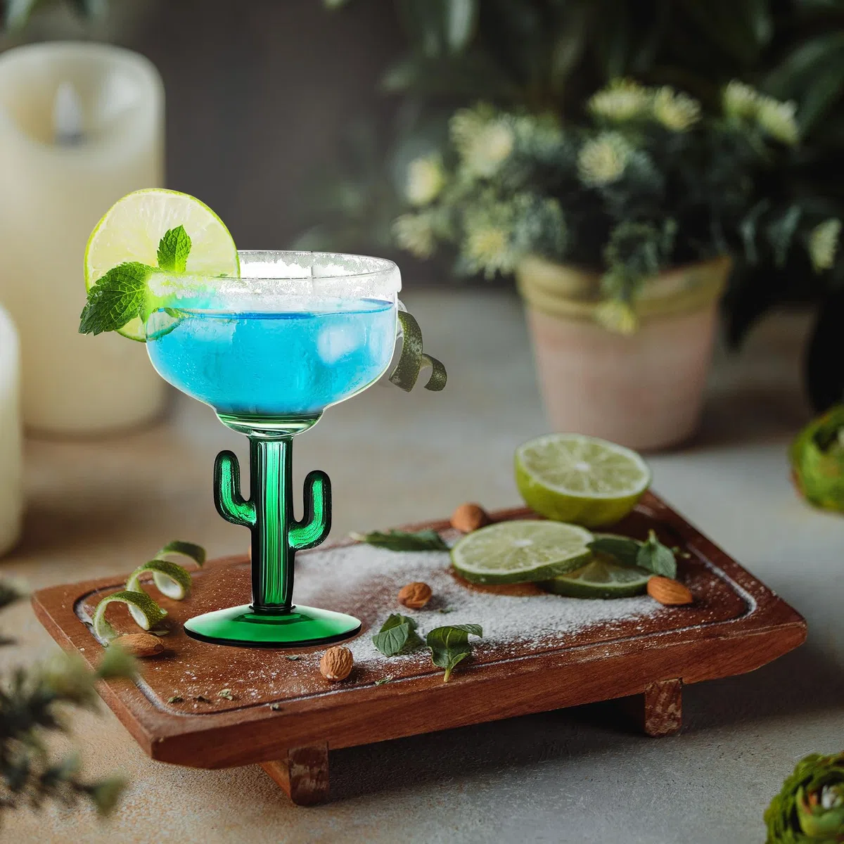 2 vasos de cactus para margarita, vasos de cóctel duraderos de cactus, cristalería de cactus sin plomo, vasos de cóctel únicos con temática de plantas congeladas