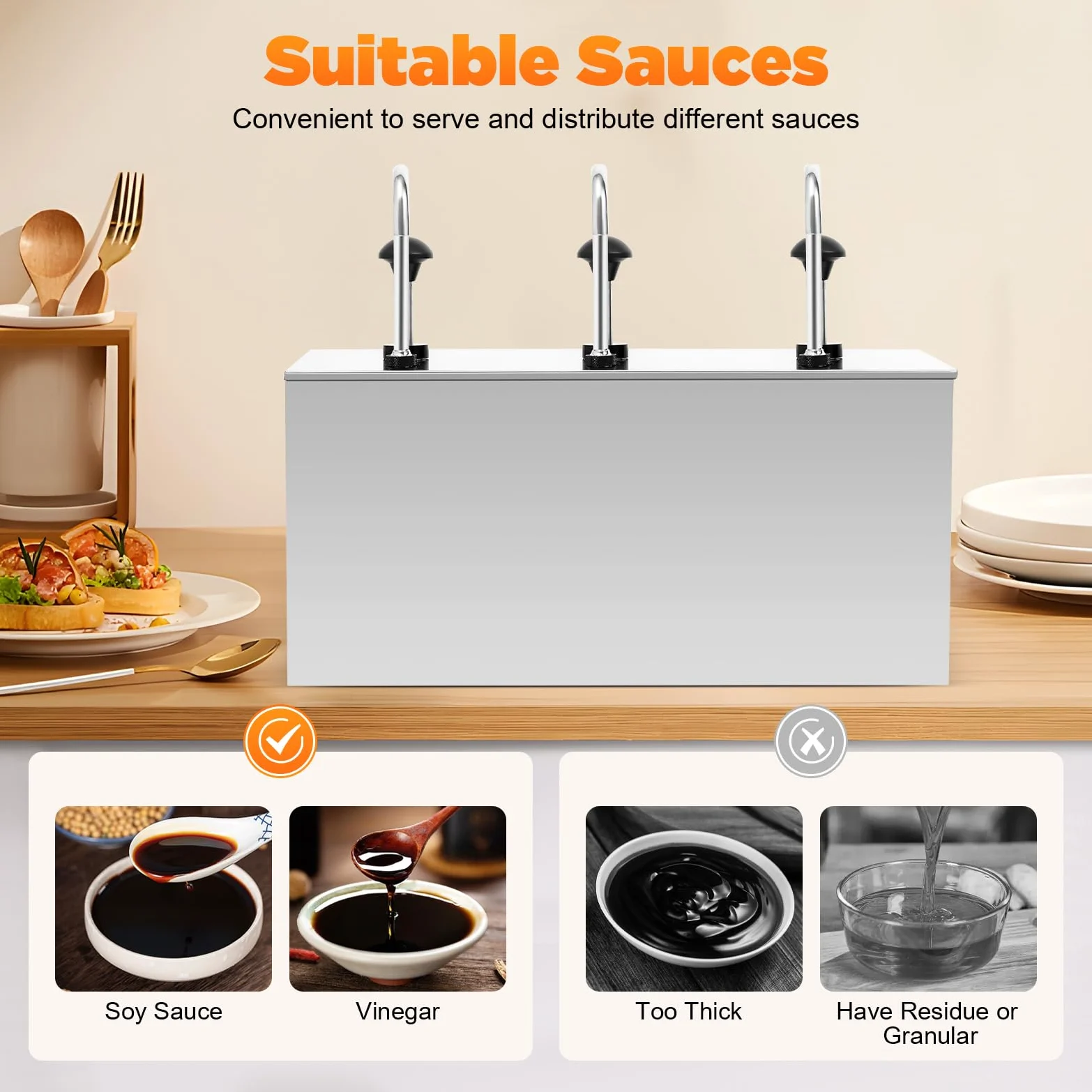 Dispensador de salsas de acero inoxidable, dispensador de salsa, para ketchup mayonesa (3 x 4 L)