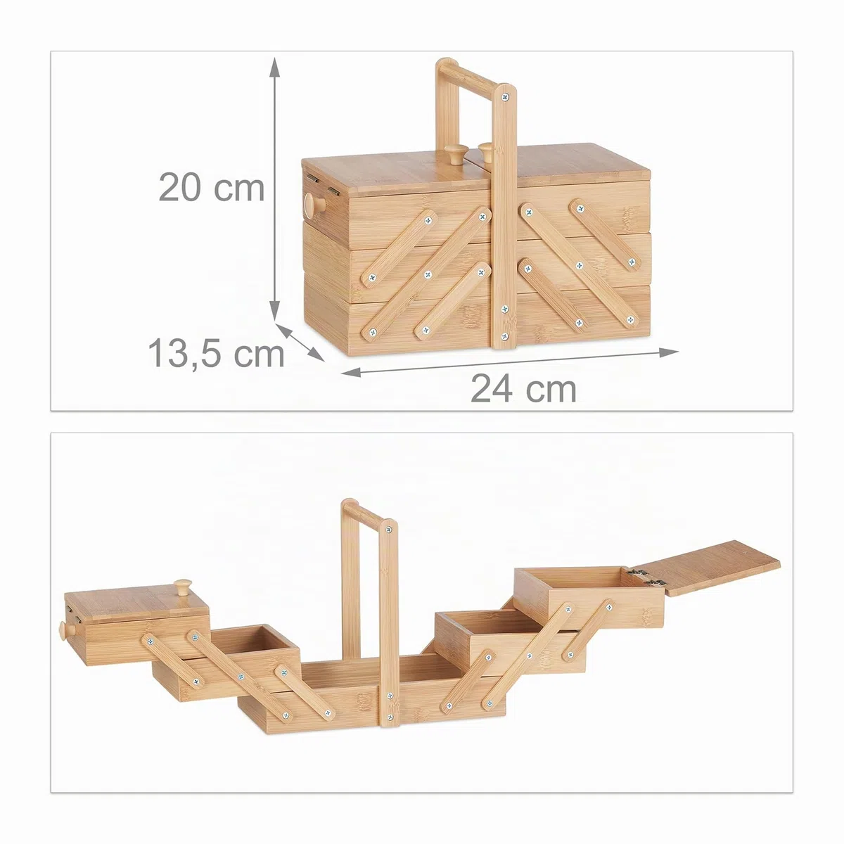 Relaxdays Caja de Costura con Compartimentos, Bambú, Beige, HxWxD 20x24x13.5 cm