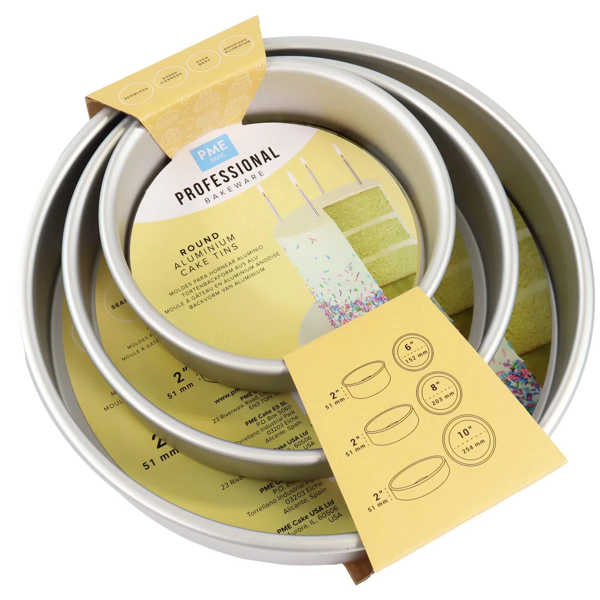 PME - Moldes redondos para tartas de 15,2, 20,3, 25,4 cm x 5,1 cm de profundidad, juego de 3 RNDB68102