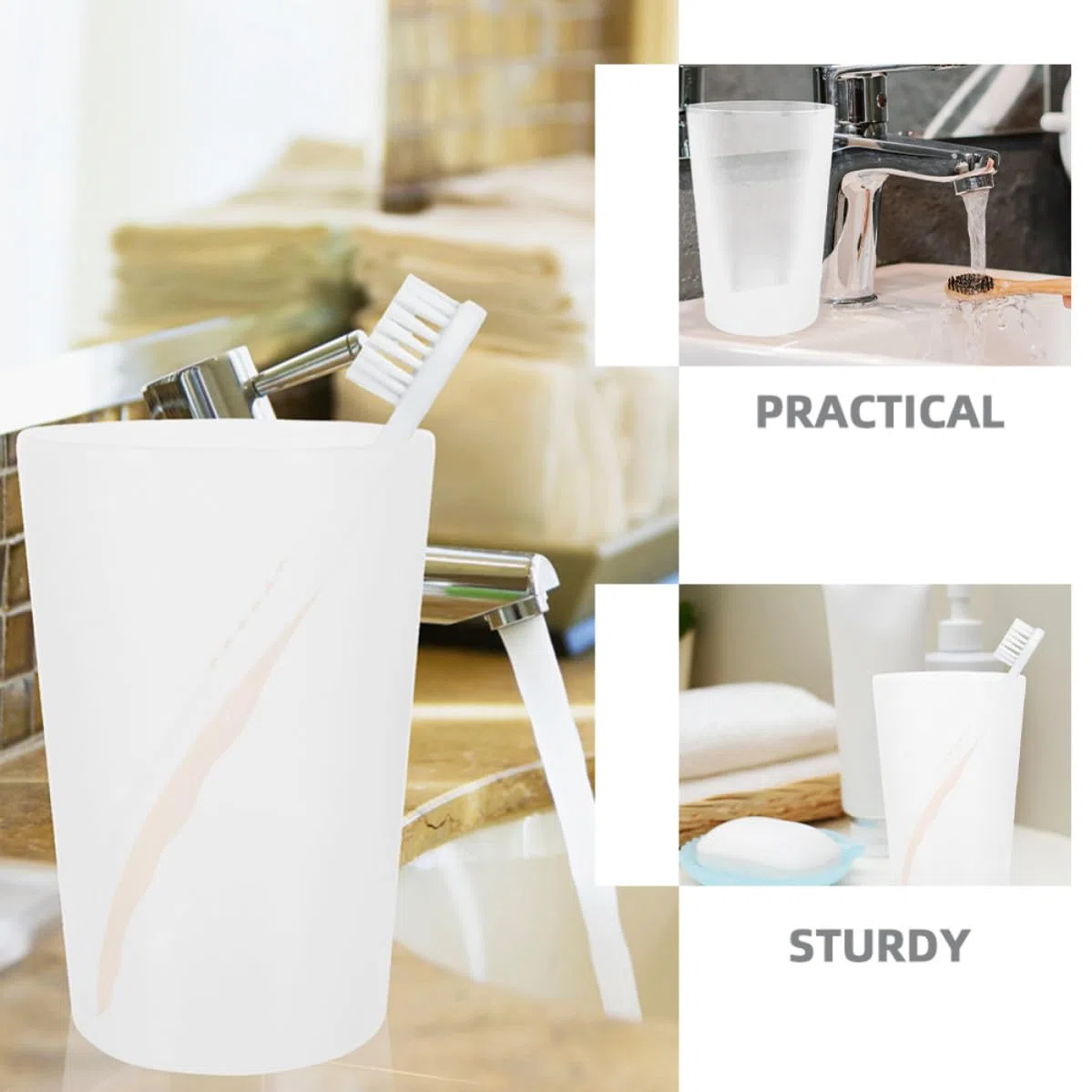 Juego de 12 Vasos para Baño de Plástico Blanco, Minimalistas y Fáciles de Manejar, Porta Cepillos de Dientes y Enjuague Bucal para Uso Diario