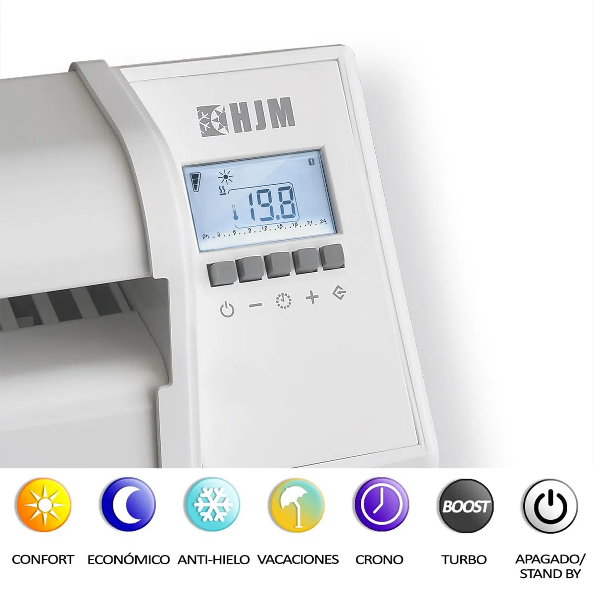 HJM AMC1500 Emisor térmico cerámico Bajo Consumo | Programable | Pantalla LCD | 1500 W | Blanco, 230 V