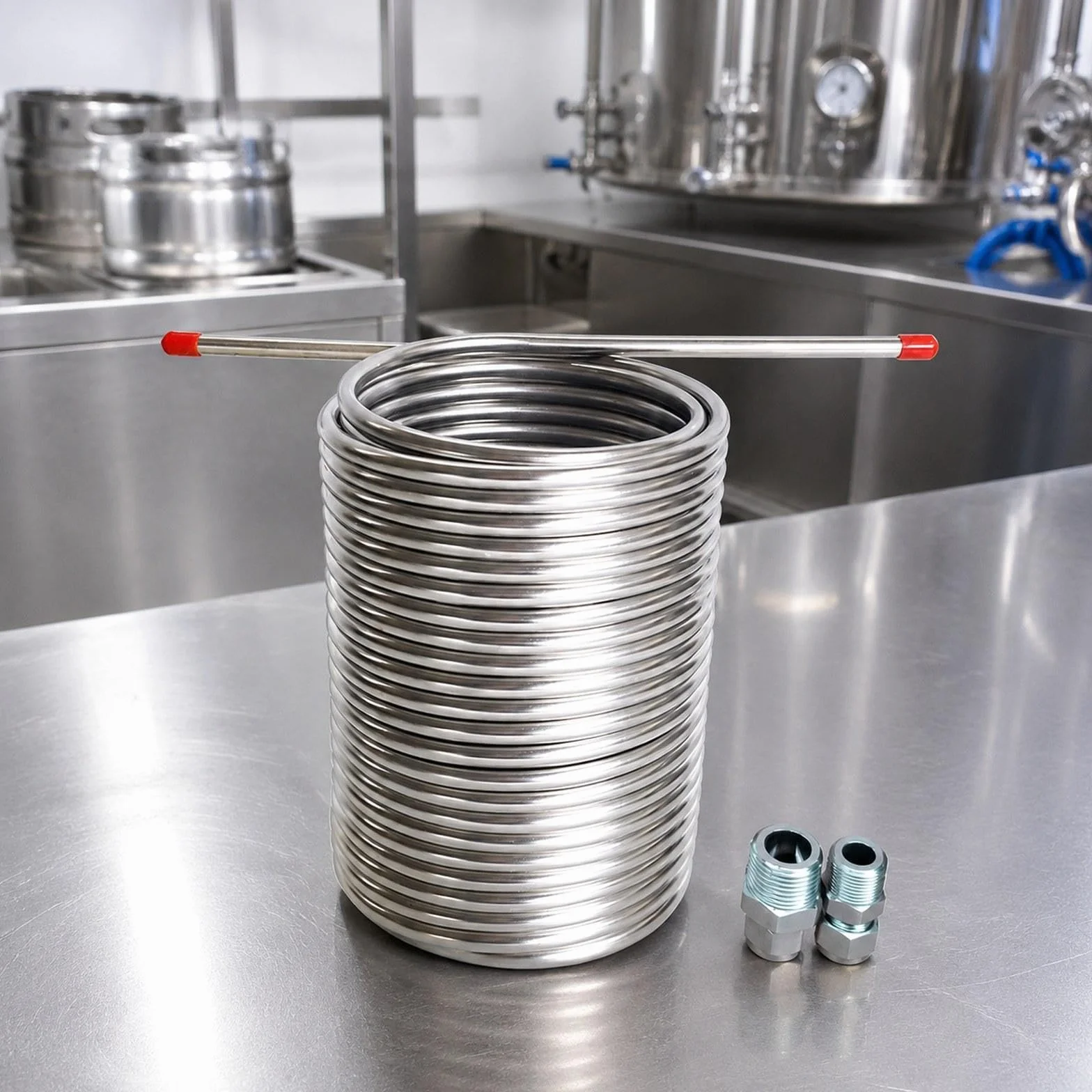 Serpentín de Acero Inoxidable 304 para de Mosto en Proyectos de Bricolaje Y Equipos de Elaboración de Cerveza, con Conector, Individual