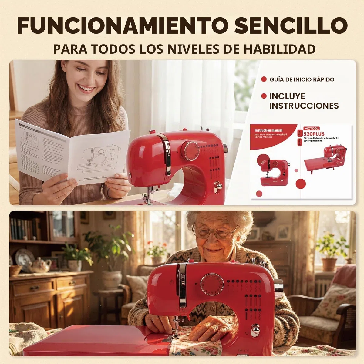 Mini máquina de coser eléctrica, 16 puntadas Multifuncional máquina de coser doméstica con doble aguja, juego de costura portátil para principiantes, arte DIY y acolchado
